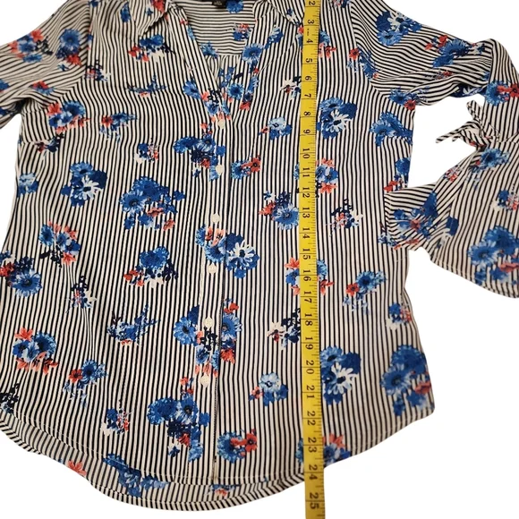 Floral Striped Blouse with Open Bell Sleeves - Picture 9 of 12